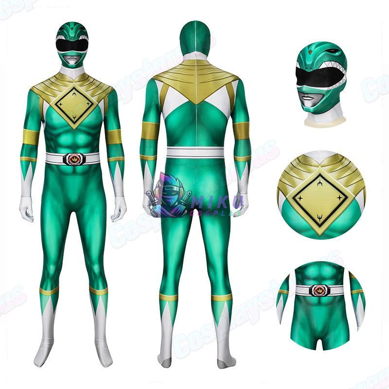 Adult Green Power Ranger Costume Spandex Jumpsuit