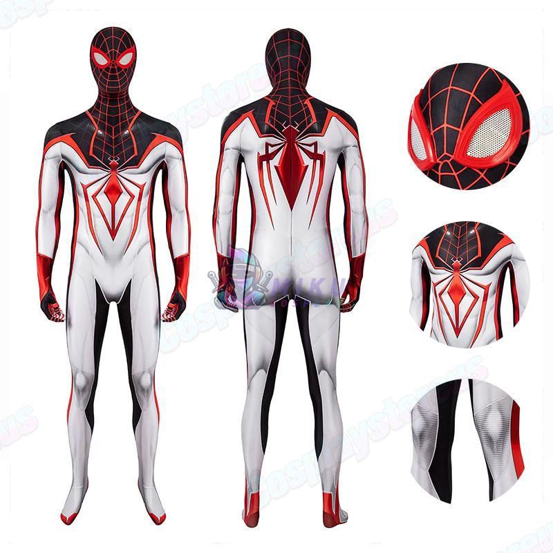Miles Morales White Track Suit Spiderman Cosplay Costume