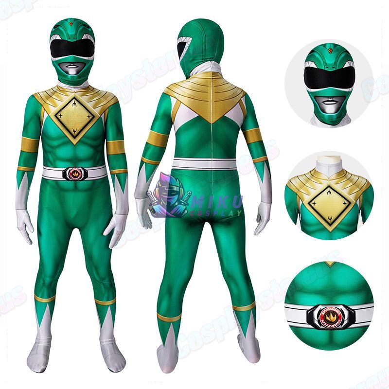 Green Power Rangers  Costume 3D Spandex Suit for Kids
