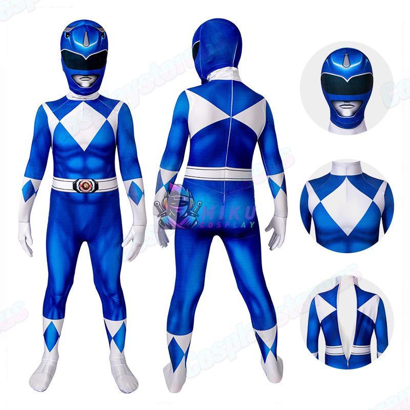 Kids Blue Power Ranger Cosplay Costume Spandex Jumpsuit