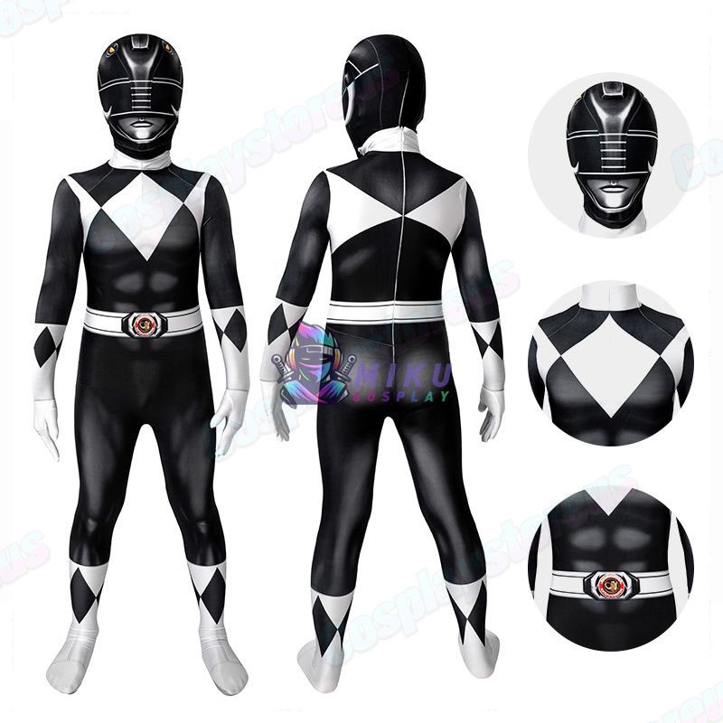 Kids Black Power Ranger Cosplay Costume