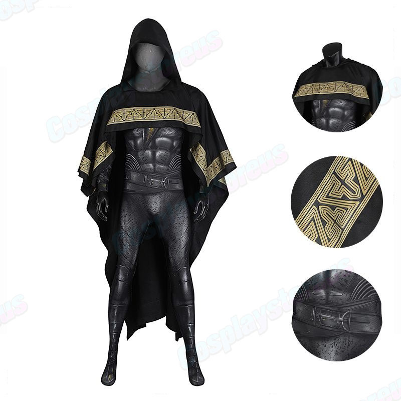 Black Adam Cosplay Costume Hooded Cloak Jumpsuit Outfits